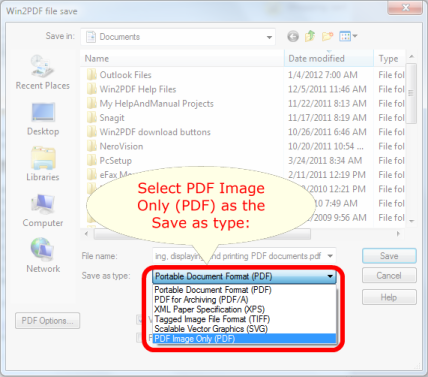 Win2PDF saves image only PDF as the file type
