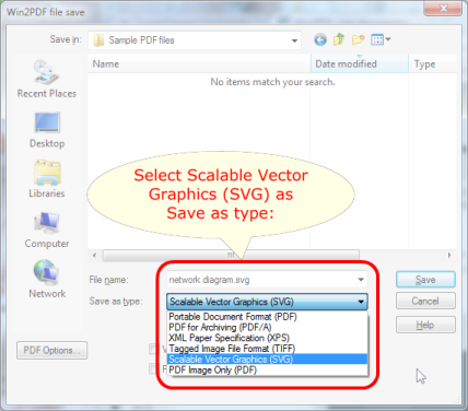 Win2PDF saves SVG as the file type