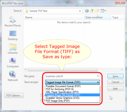 Win2PDF saves TIFF as the file type