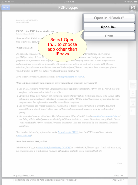 How to open a PDF file in an app on an iPad