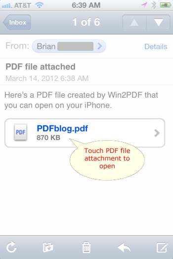 iPhone email with PDF attachment