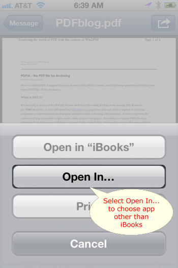 How to open a PDF file in an app on an iPhone