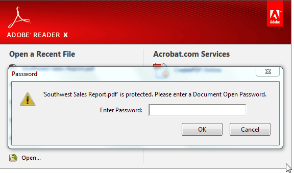 Password prompt in Adobe Reader for encrypted PDF files