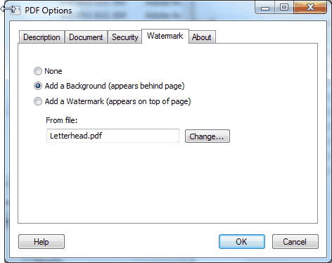 Win2PDF Pro watermark feature window